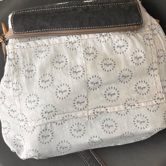 Myra Bag Azure Upcycled Canvas & Cowhide Leather Shoulder Bag NWOT - Picture 11 of 14